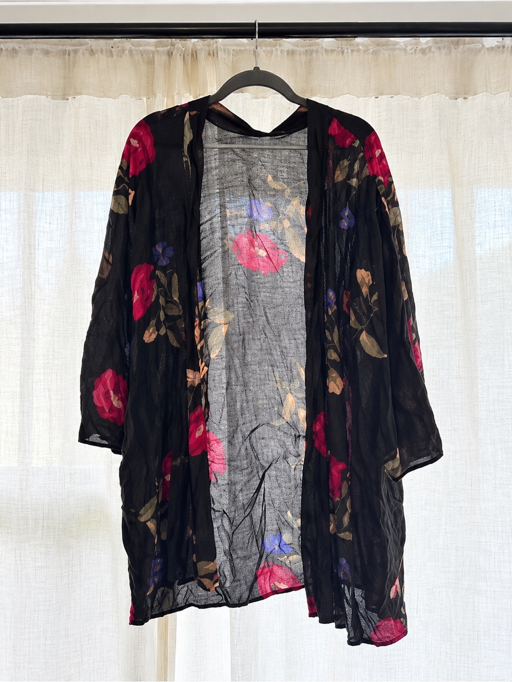 Vintage Colesce Couture Black Floral Rayon Kimono Lingerie Robe